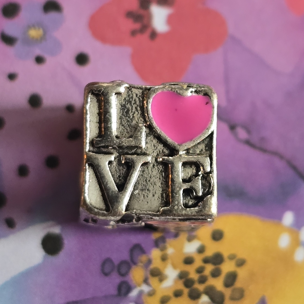 Love bead pink enamel silver tone wide hole charm bracelet large big hole